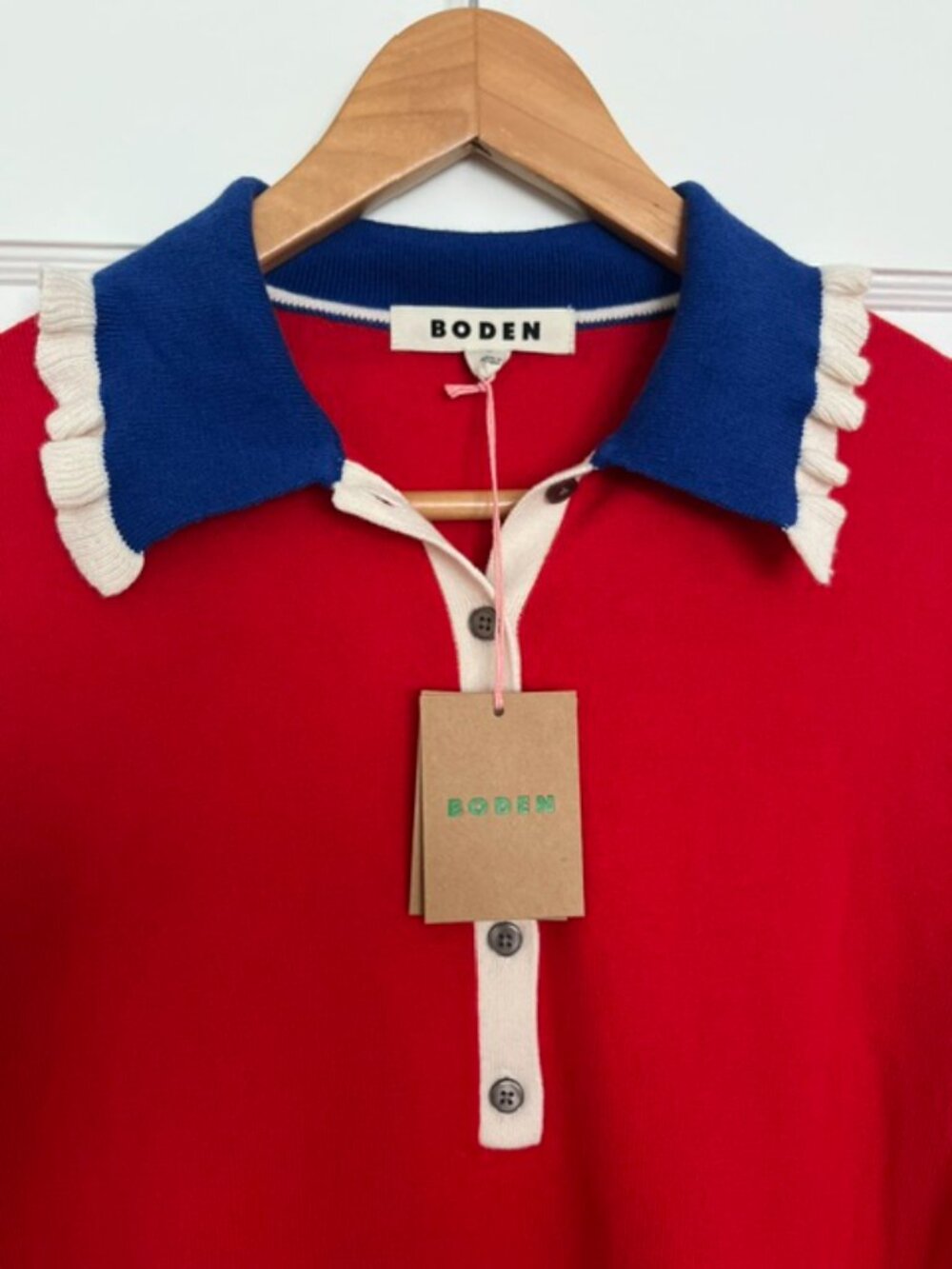 NWT Boden Scarlet Colourblock Frill Sweater | Size Medium - Picture 7 of 11
